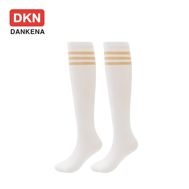 DANKENA Students Leg Black White Striped Cotton Socks Three Bars Female Thigh High Socks